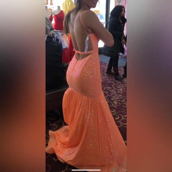 Coral Prom Sequence Long Backless Mermaid Dress - Picture 4 of 9